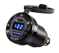 Joinfworld Adattatore da spina DIN Hella a USB C PD3.0 e USB A QC3.0 Dual USB per ricarica rapida Powerlet impermeabile con voltmetro LED blu