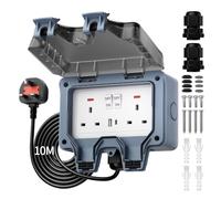 Joinfworld Doppia presa esterna con prolunga da 10 m, porte USB e TypeC | Presa elettrica impermeabile IP66 per esterni, resistente alle intemperie, scatola di copertura per presa elettrica da parete