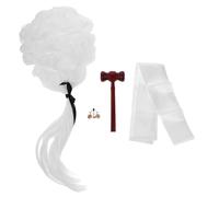 JOINPAYA 1 set di accessori per costume da giudice di Halloween, kit per cosplay da giudice e avvocato, collare falso, martelletto di legno, parrucca da avvocato, bilancia, accessori per cosplay di