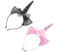 JOINPAYA 2 Cerchietti per Chioma Unicorno in Ferro Orecchie da Gatto, Fasce per Chioma Creative e Adulti, Accessori per Feste Cosplay e Decorazioni Fotografiche, Colori Nero e Rosa