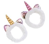 JOINPAYA 2 Pezzi Fascia per Chioma Unicorno Corna Argento e Rosa, Cerchietti Elastici per Trucco, Doccia e Sport, Accessori Decorativi per Feste e Uso Quotidiano Donna Ragazza