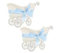 JOINPAYA 2 Pezzi Ornamenti Per Passeggino in Finto Rattan Cestino in Vimini Con Ruote Persone Carrozzina Di Vimini Ostacolare Passeggino Decorativo Per Caddy Favore Rosa Sky-blue Pp