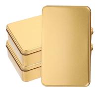 JOINPAYA 3 Pezzi Rettangolare Metallo scatole con coperchio Scatola Vuota di scatole di Kit Piccoli Contenitori 19 x 12 x 4.8 cm Per Caramelle Scatole Di Metal Tin Can Container Gold