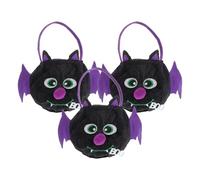 JOINPAYA 3 sacchetti di caramelle di Halloween: sacchetti di peluche con motivo pipistrello per bambini riutilizzabili in feltro secchio per bomboniere forniture per feste