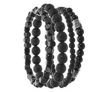 JOINPAYA 4pezzi Braccial Uomo in Rame Nero con Zirconi e Catena Bracciale Rigido con Perline per Look Quotidiano Festa
