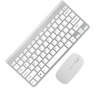 JOINPAYA Argento Tastiera e Mouse Wireless Set da 78 Tasti in Abs | Click Silenziosi, Layout Salvaspazio e Digitazione Confortevole, Ricevitore Usb, per Lavoro Quotidiano e Viaggio