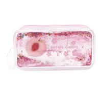 JOINPAYA Astuccio Portapenne Lucido in PVC Trasparente con Maniglia Capacità Media e Design Sabbie Scorrevoli Motivo Pesca Portatile per Cancelleria e Cosmetici
