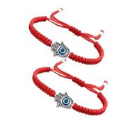 JOINPAYA Bracciale Donna Regolabile 2 Pezzi Occhio Malocchio Intrecciato in Lega e Corda Rosso Amuleto Difesa da Influenze Negative