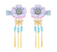 JOINPAYA Clip Chioma Fiore Giapponese in Cotone Blu Nappa Lunga, Accessorio Leggero e Decorativo per Acconciature in Stile Kimono, Elegante alla Moda