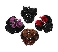 JOINPAYA Fermaglio Fiocco di Strass in Velluto, Retina per Chioma Copri Chignon a Rete, Set da 4 Pezzi Multicolore, Accessorio per Infermiere Conforme Dress Code e Uso Professionale