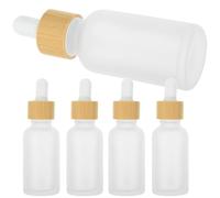 JOINPAYA Flaconi Contagocce di Vetro 30ml Trasparenti con Tappo in Bamboo, Set da 5 Pezzi Riutilizzabili per Oli Essenziali, Cosmetici e Aromaterapia, per Viaggi con Dosaggio Controllato