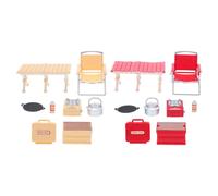 JOINPAYA Kit barbecue in miniatura da 2 set: accessori per casa delle bambole in scala 1:12 - set barbecue per casa delle bambole con sedia pieghevole, fornello a gas e altro per giochi di finzione