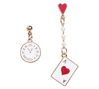 JOINPAYA Orecchini Pendenti Asimmetrici da Donna Ciondoli Carte da Gioco e Orologio Ornamenti per le Orecchie Creativi e alla Moda Decorazioni Leggere e Facili da Indossare per Occasioni