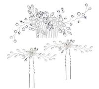 JOINPAYA Set 3 Forcine per Chioma da Sposa Perle e Strass Argento, Accessori Decorativi per Donne e Ragazze, Pettini Laterali Eleganti per Cerimonie e Matrimoni
