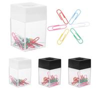 JOINPAYA Set 4 Porta Graffette Magnetici da Scrivania, Scatole Quadrate Compatte Distributore Riutilizzabile per Ufficio, Scuola e Casa, Organizer Magnetico per Clip e Fermagli, Nero