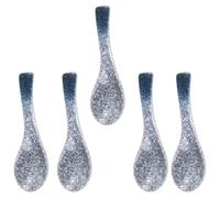 JOINPAYA Set 5 Cucchiai da Minestra in Ceramica Blu, Cucchiai Multiuso Lisci per Dessert e Riso, Posate Decorativi per Casa, Ristorante e Catering
