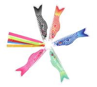 JOINPAYA Set 6 Maniche a Vento Giapponesi a Forma di Carpa Koinobori 55 Cm Frange, Bandiere a Vento Decorative per Esterni, Decorazione Giardino, Patio e Feste Tradizionali