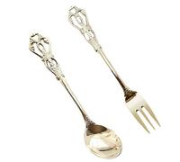 JOINPAYA Set Posate Retrò Inglese in Acciaio Inox 2 Pezzi, Cucchiaio da Dessert Scavato e Forchetta Vintage Dorati, Stoviglie Eleganti per Cucina e Ristorazione