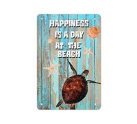 Joissaishonan Targa in alluminio con scritta "Happiness At The Beach", cartello retrò per decorazione da parete per interni e negozi