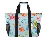 Joitme Acquerello Tartaruga Marina Creatura Blu Viaggio Piscina Borsa Extra Large Riutilizzabile Shopping Borse per la spesa Panno Tote Asciugamano Estetico Spiaggia Lago Borse Donna Totes Carino