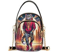 Joitme Borsa a tracolla da donna con gatto al neon trapuntato, piccola borsa a catena con cerniera, 15 x 21 x 7,9 cm, 15 x 8 x 21 cm