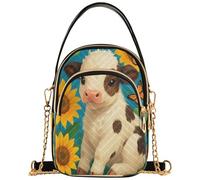 Joitme Borsa a tracolla da donna con mucca carina e vivace, con catena decorativa e trapuntata, 15 x 8 x 21 cm
