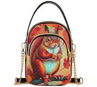Joitme Borsa a tracolla singola da donna divertente portafoglio con catena per telefono cellulare borsa trapuntata designer borsa a tracolla carino scoiattolo arancione autunno 15 x 8 x 21 cm