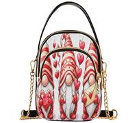 Joitme Borsa a tracolla singola da donna trapuntata con tracolla a catena portafoglio borsa per telefono divertente cerniera borsa a tracolla carino gnomi San Valentino, 15 x 8 x 21 cm