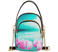 Joitme Pink Seashells Sandy Beach Sun - Borsa a tracolla da donna con tracolla a catena e stampa floreale, 15 x 21 x 7,9 cm, 15 x 8 x 21 cm