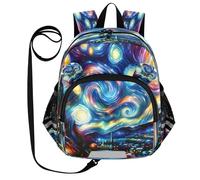 Joitme Tiziano rosso tinta unita ragazze bambino zaino con tasche, piccolo zaino per ragazzi, zaino bambino ragazzo, Città Notte Stellata, M