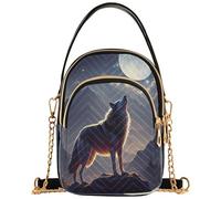 Joitme Wolf Mountain Night Moon Borsa a tracolla da donna con stampa carina tracolla per cellulare borsa trapuntata con cerniera 15 x 8 x 21 cm