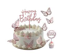 JOIYHY 26 pezzi decorazione torta compleanno farfalla decorazione torta topper per decorare la torta di compleanno per bambini, adulti, madre (oro rosa)