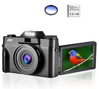 JOJIDE Vlog Camera, Fotocamera digitale da 48 MP 3quot; Flip Screen Videocamera selfie 4K Stream Videoregistratore obiettivo macro Fotografia Fotocamera digitale 16X(64G TF Card,With Only Filter)
