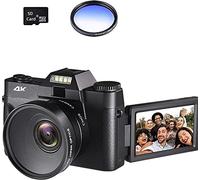 JOJIDE Vlog Camera, Macro Lens 4K Digital Camera Flip Screen Selfie Camcorder 48MP Vlog Webcam Videoregistratore vintage 16X grandangolare(128G SD Card,With Lens Fliter-04)