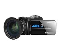 JOJIDE Vlog Camera, Videocamera 4K Streaming live for Vlog Obiettivo grandangolare Visione notturna 56MP Videocamera UHD Fotografia Registratore digitale(32GB SD Card,With Lens)
