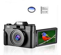 JOJIDE Vlog Camera, Videocamera digitale da 48 MP Videocamera Vlog 4K 3.0quot;Webcam digitale selfie con schermo ribaltabile a 180° for obiettivo macro grandangolare(128G TF Card,With Filter)