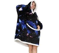 JOJJJOJ Coperta oversize con cappuccio, con tasca gigante, coperta comoda e calda in pile Sherpa, felpa/accappatoio per uomini e donne, idea regalo per ragazzi, Black Universe, taglia unica plus