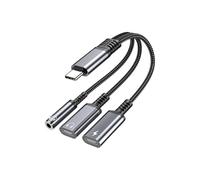 jojnsha Multifunzione 3 in 1 Adattatore da USB C A Ausiliario con Carico Rapido Streaming Stereo Simultaneo per Laptop Smartphone Adattatore Telefonico in Alluminio