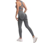 JOJOANS Set Da Palestra per Donne 2 Pezzi - Allenamento Yoga Sport Racerback Reggiseno Senza Soluzione Di Continuità Serbatoio Crop Con Leggings a Vita Alta Tute, Grigio, S