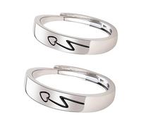 jojofuny 2 Pezzi Anelli per Coppie Anello D'amore Anelli Aperti Regolabili in Rame, Cuore, Argento, Leggeri, Sicuri sulla Pelle, per Donne e Uomini, San e Lavoro