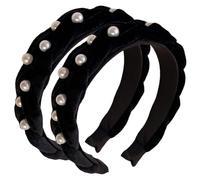 jojofuny 2 Pezzi Cerchietti di Perle in Velluto Nero Fasce Chioma Imbottite e Viste per Donna Accessori Elastici per Scuola Ufficio e Viaggi