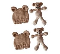 jojofuny 2pezzi Cappellino Per Maglia Con Orecchie e Orsetto Giocattolo Accessorio Fotografico Beige Per Servizio Di Fotografia Neonatale Mesi