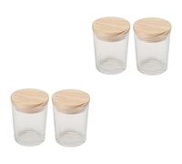 jojofuny 4 Pezzi Bicchieri in Vetro Trasparente per Candele Fai da Te con in Legno Contenitori Aromaterapia per Creazione Candele Profumate Vasetti Resistenti per Casa Yoga Ufficio e Regalo