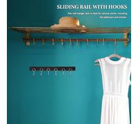 jojofuny Asta Appendiabiti Estraibile con Binario Scorrevole in Metallo Nero 40 CM 6 Ganci Resistenti per Cappotti Cappelli e Accessori Porta Abiti da Parete Salvaspazio per Camera