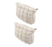 jojofuny Borsa Cosmetica da Viaggio Imbottita a Doppio Strato, Organizer Portatile per Trucchi e Pennelli, Beauty Case Compatto in Peluche Bianco per Donna
