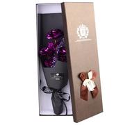 jojofuny Bouquet di Rose in Lamina d'Oro 24K 3 Rose Viola Scatola Regalo Elegante Decorazione Romantica per Anniversari Matrimonio e Festa della Mamma
