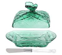 jojofuny Burriera in Vetro Verde con Coperchio Ermetico e Coltello Contenitore per Burro Piccolo per Frigorifero e Bancone per Feste Matrimoni e Conservazione Formaggi