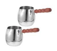 jojofuny Caffettiera Turca in Acciaio 304 con Manico in Legno Resistente al Calore Set 2 Pezzi da 300 Ml Scaldalatte e Bollitore per Caffè Espresso Domestico e Campeggio Pulizia Facile