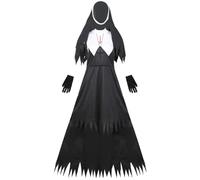 jojofuny Costume da Suora Zombie per Donna Adulta in Cotone Nero, Speciale e Spaventoso, Comodo per Feste di Carnevale e Halloween