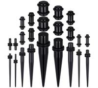 jojofuny Dilatatore Orecchie in Acrilico Nero, 23 Pezzi, 1.3-10mm | Passi Incrementali per Fori Auricolari, Uso a Casa o Studio, Adatto a Orecchie e Fori Auricolari